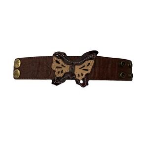 Large Tooled Leather Butterfly Statement Bracelet Snap